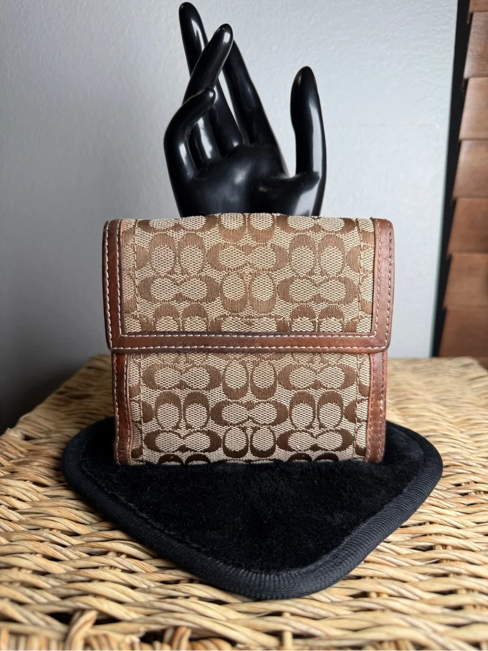 Coach Brown Signature Canvas Bifold Wallet with Leather Trim